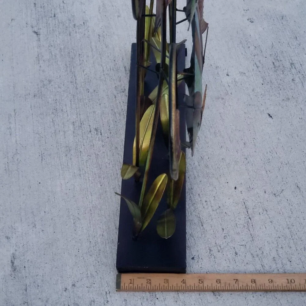 Metal Angel Fish Sculpture Standing Decor Banded Angelfish